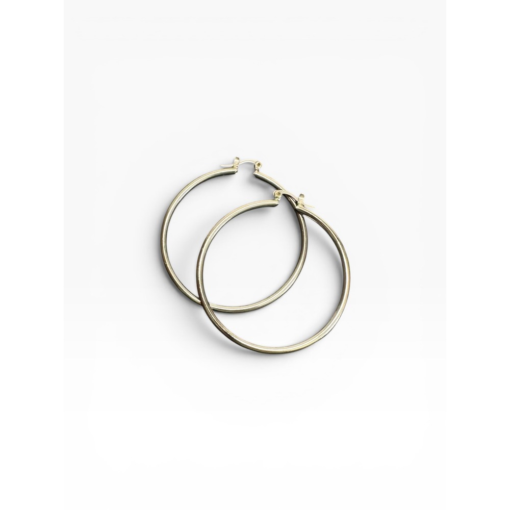 Hoop Earrings Women 2 Inch Silver Polished Latch Back Round
